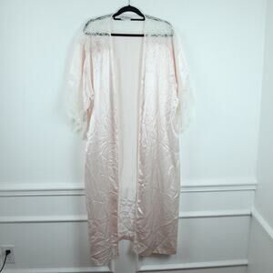 Vintage‎ Powder Pink Satin Robe Lace Feminine Dainty Coquette Large NO BELT Glam